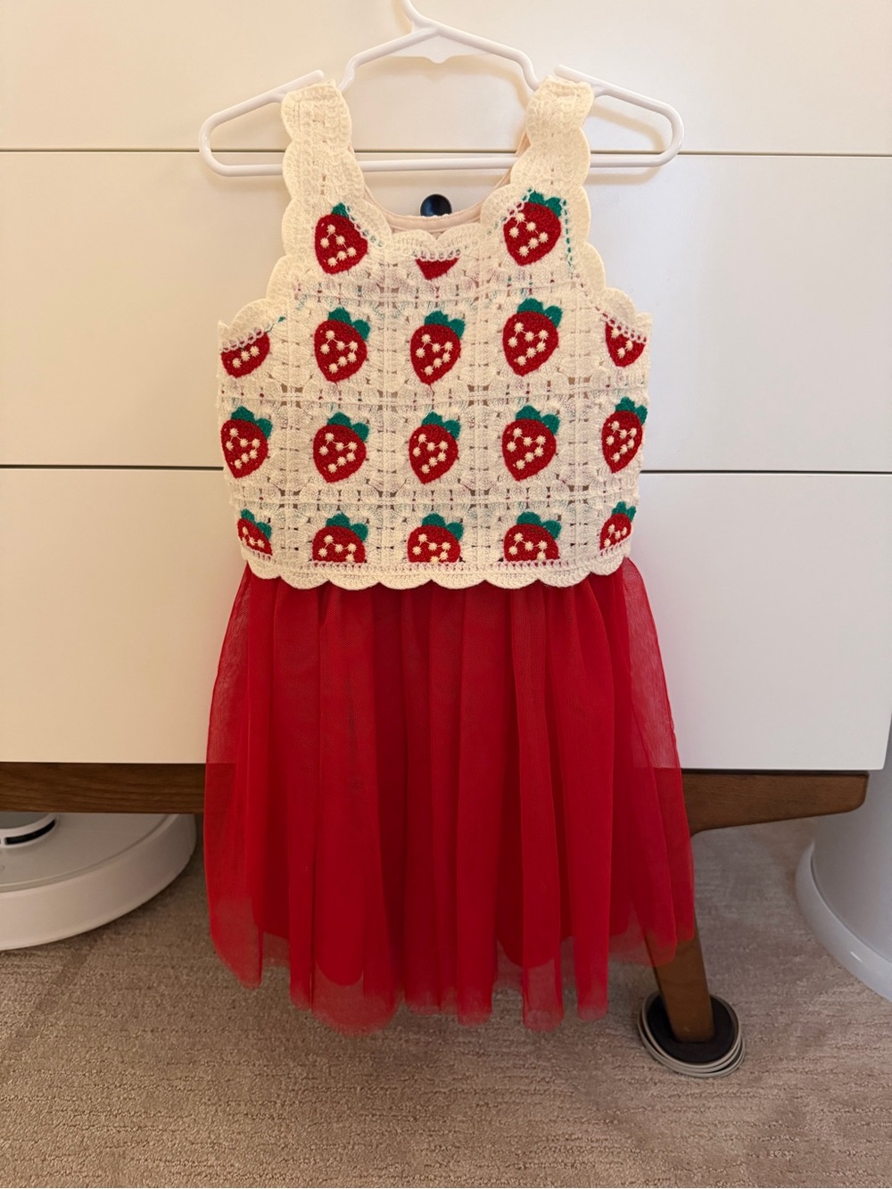 Crochet Strawberry Top Red Tulle Dress by Zunie size 4T